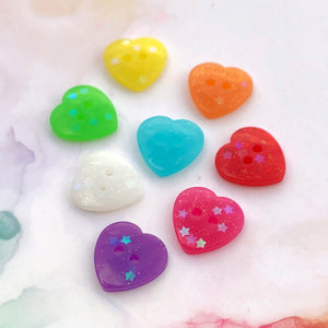 Rainbow Glitter Heart Buttons 11/16 inch/17mm