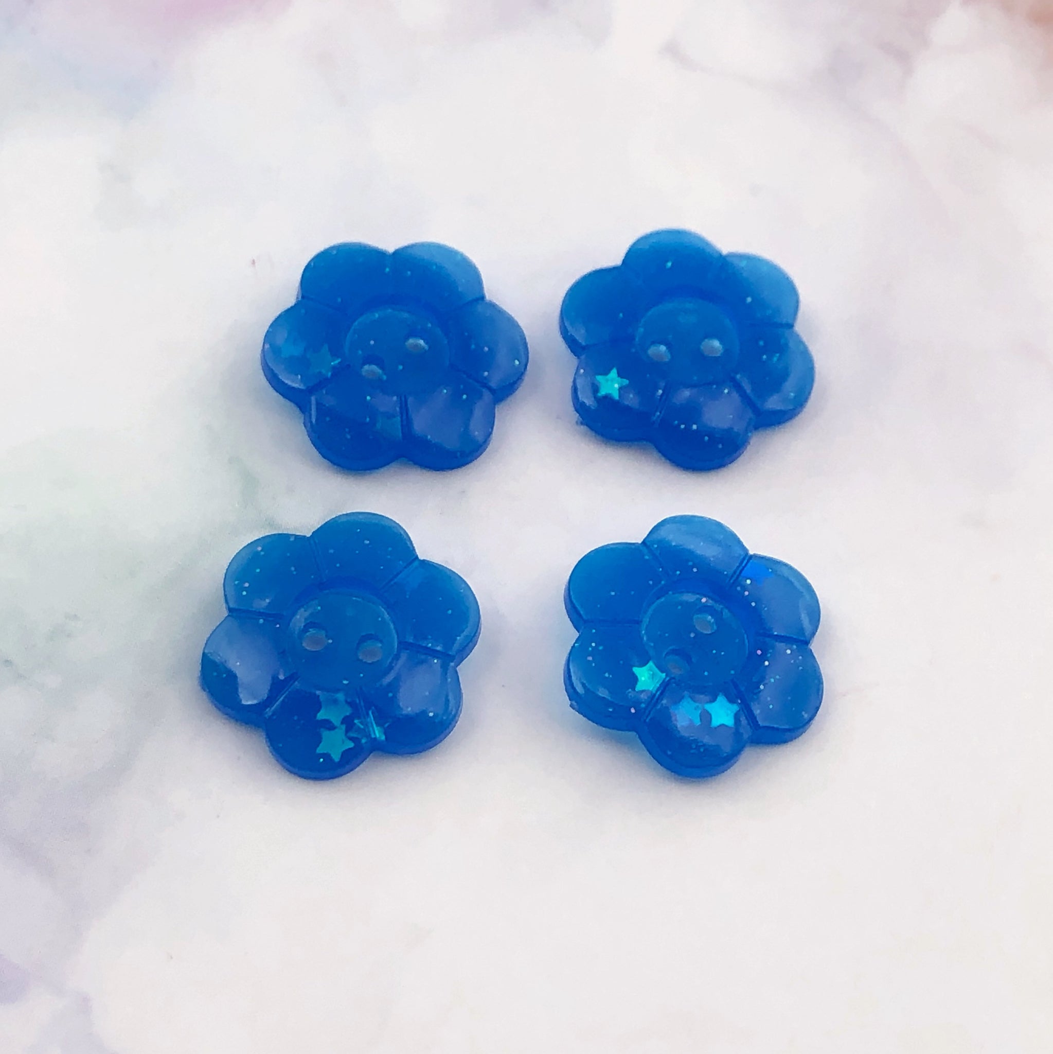 Blue Glitter Flower Buttons 13/16 inch/2cm