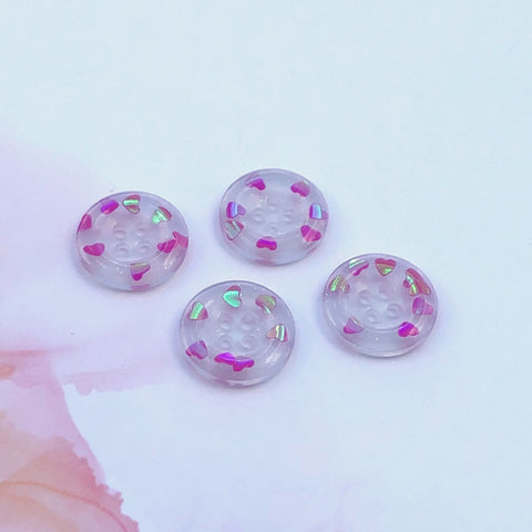 Slight Grey with Pink Hearts Glitter Buttons 11/16 inch/18mm