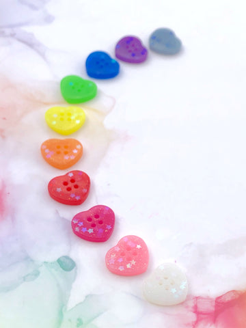 Rainbow Heart Glitter Buttons 13/16 inch/2cm