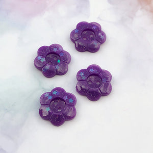 Purple Glitter Flower Buttons 13/16 inch/2cm