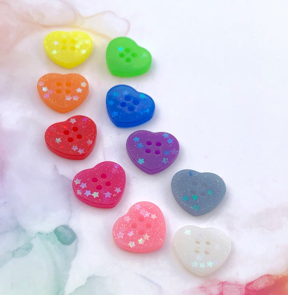 Rainbow Heart Glitter Buttons 13/16 inch/2cm