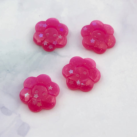Pink Glitter Flower Buttons 13/16 inch/2cm