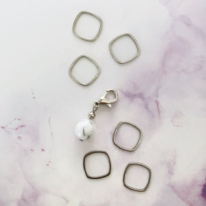 Howlite and Stainless Steel Stitch Marker and Progress Keeper Set 3