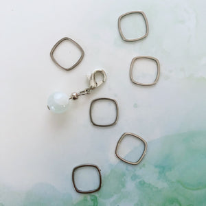 Light Blue Agate and Stainless Steel Stitch Marker and Progress Keeper Set 1